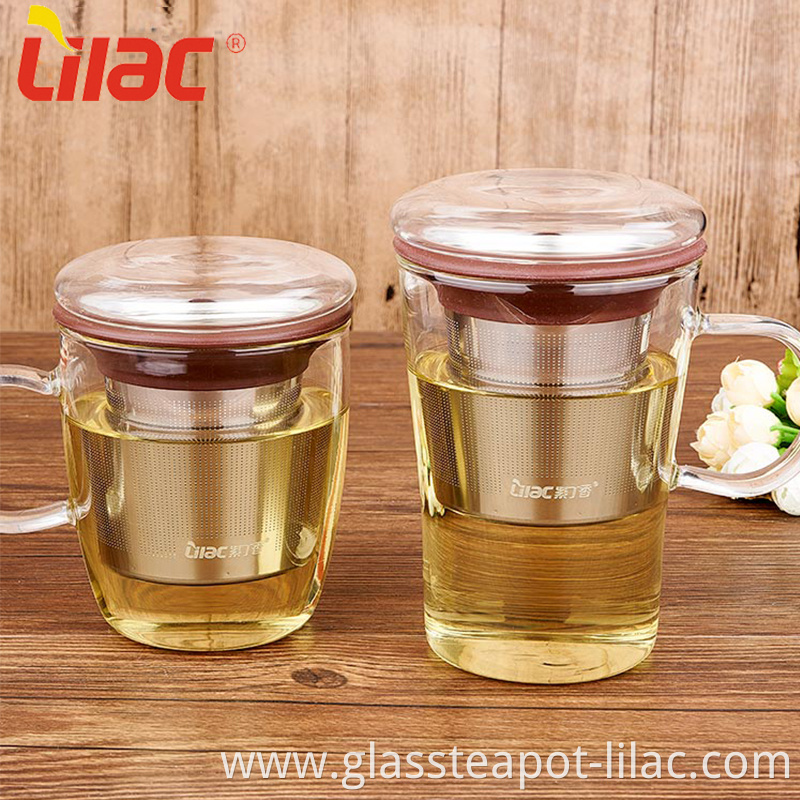 Lilac Free Sample 480ml/500ml manufacturer wholesale supplier custom cup green tea luxury clear glass mugs with lid and infuser